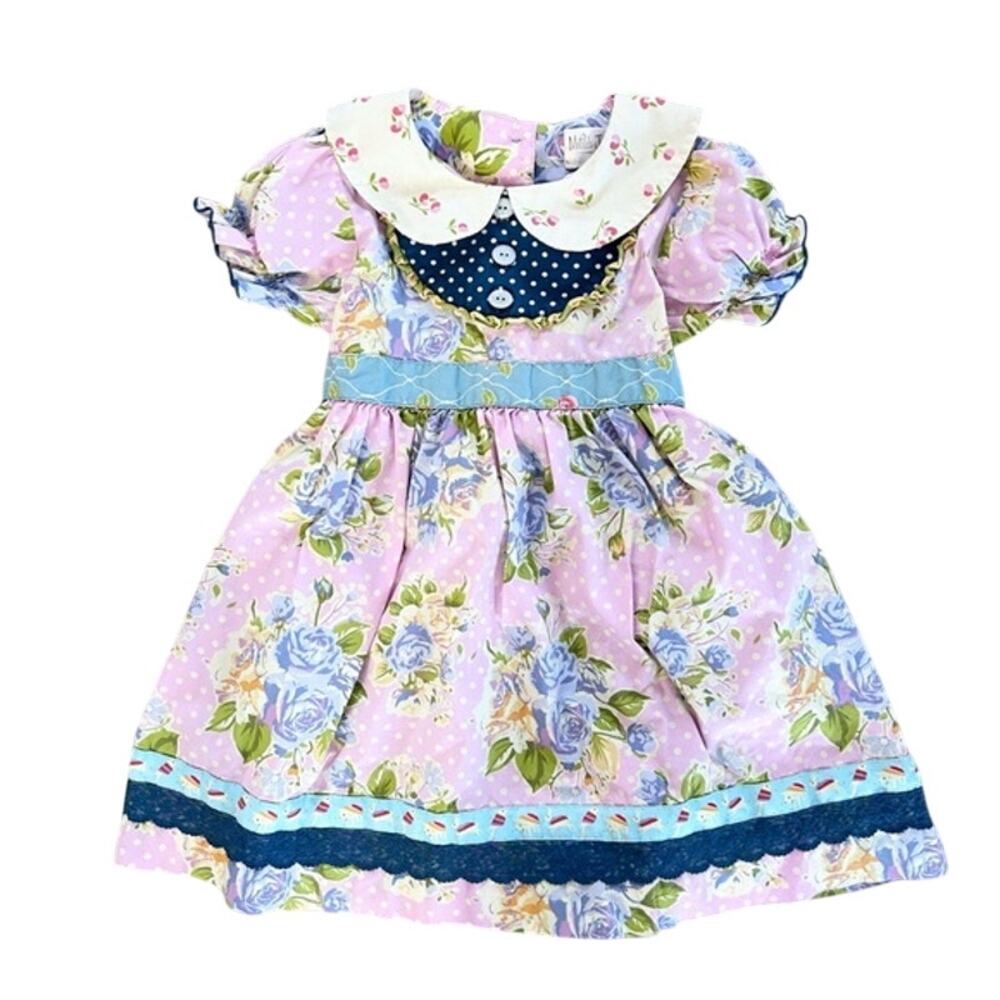 Matilda Jane Good Hart Veranda Dress Girls 6 Pink Floral Peter Pan Collar
